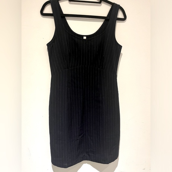 Dark Navy Blue Pinstripe Sleeveless Round-neck Mini Dress NWT - Picture 1 of 12